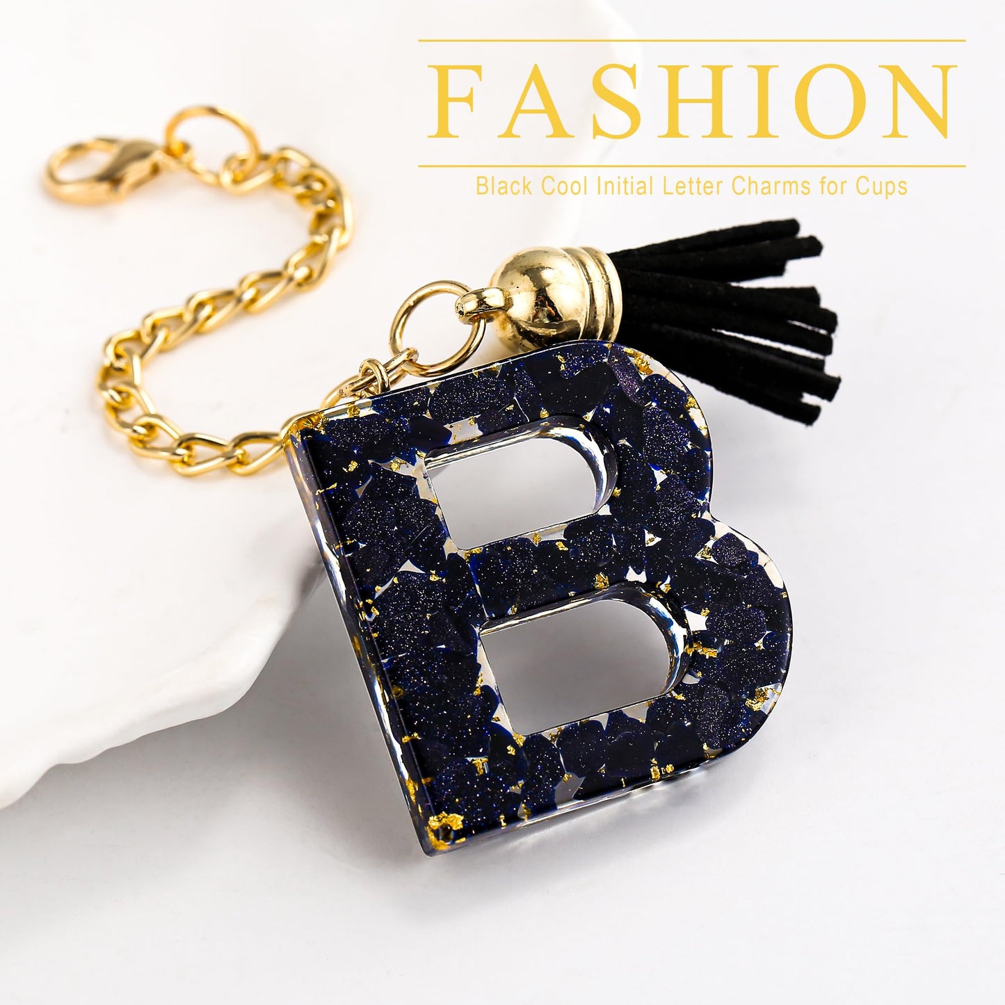 Letter Charm Accessories for Stanley Cup 1 PCS Cute Initial Keychain Handle Charm for Stanley Tumbler for Women Black Letter B