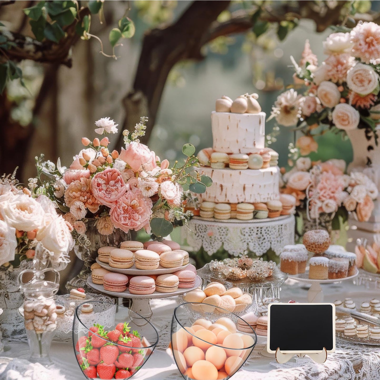 Reallnaive 18 Pcs Party Supplies Set Include 6 Pcs 35oz Candy Serving Bowls and 12 Pcs Mini Chalkboard Food Signs with 1 Marker Pen for Candy Buffet Wedding Party Table Display Decorations