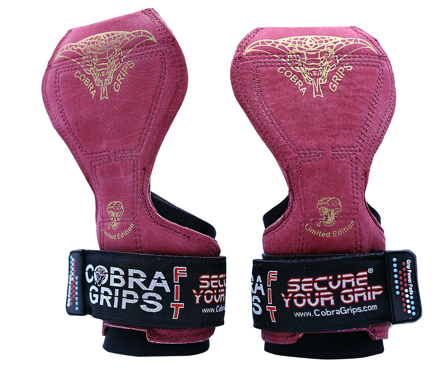 Cobra Grips PRO Weight Lifting Gloves Heavy Duty Straps Alternative to Power Lifting Hooks for Deadlifts with Built in Adjustable Neoprene Padded Wrist Wrap Support Bodybuilding (FIT Red Leather)