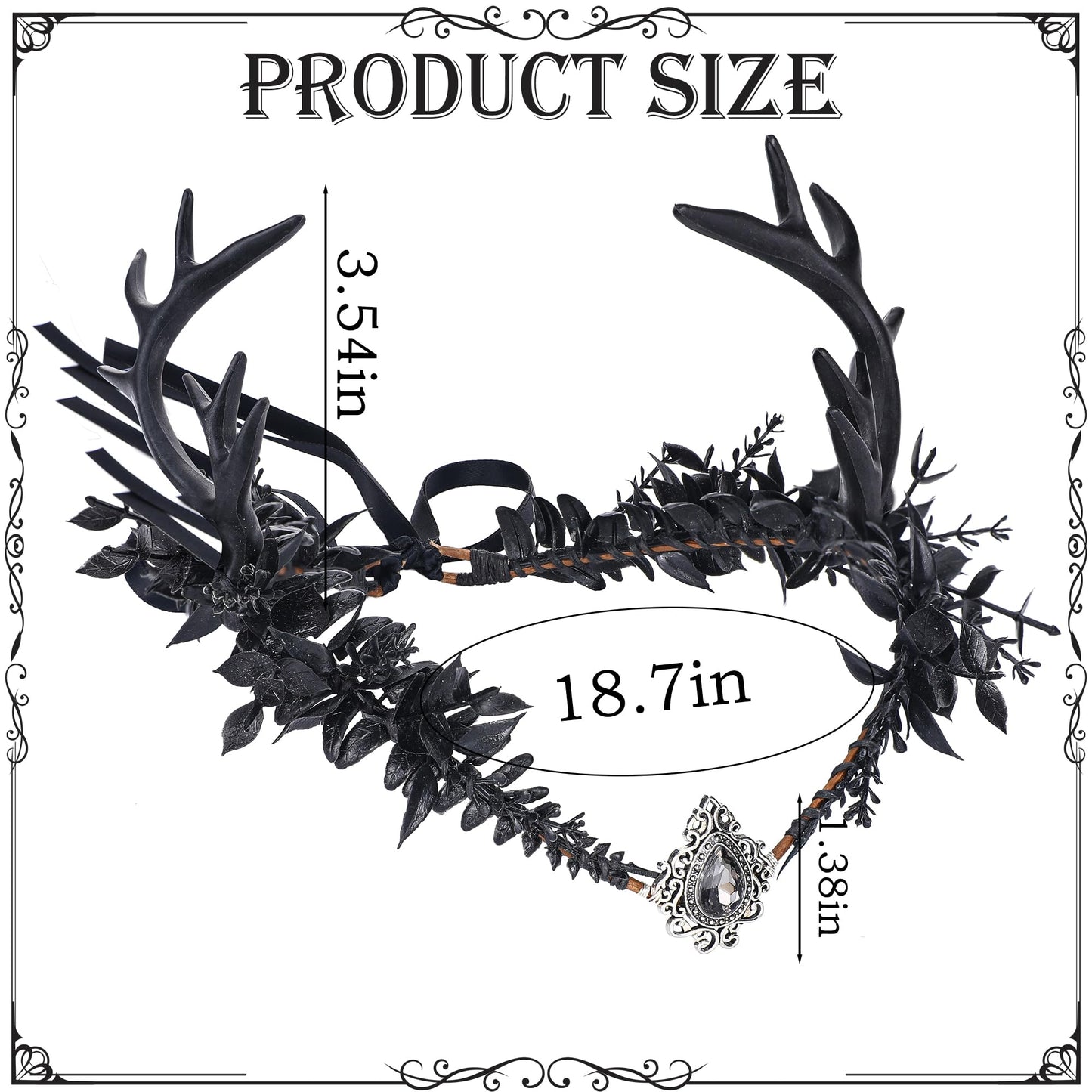 MOSTORY Black Flower Antler Crown - Dark Reindeer Headpiece Gothic Elf Circlet Deer Horns Headband for Women Cosplay Renaissance Goth Wedding Renfaire Accessory