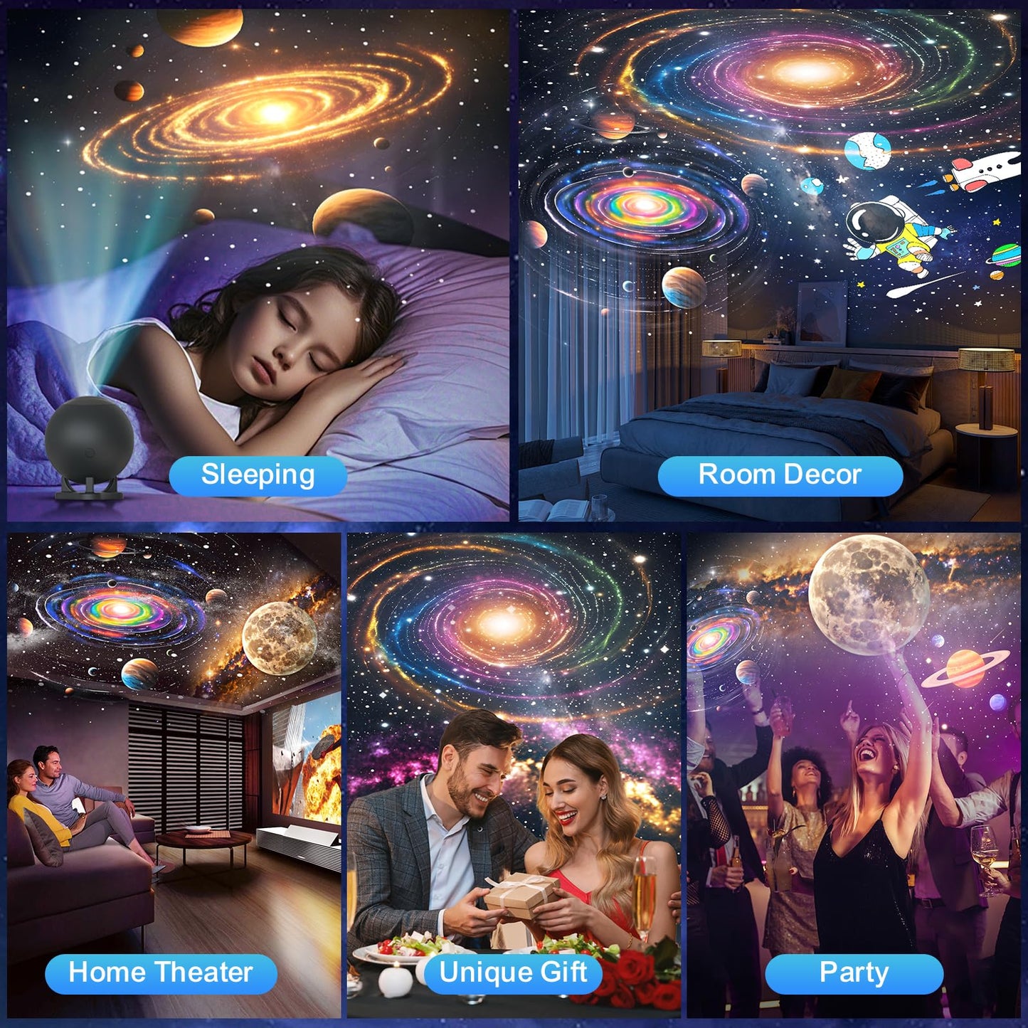 Planetarium Projector for Bedroom, 12 Image Discs, Galaxy Projector Star Night Light, Ceiling Mood Lighting, LED Space Galaxy Lamp, Kids Adults Room Decor