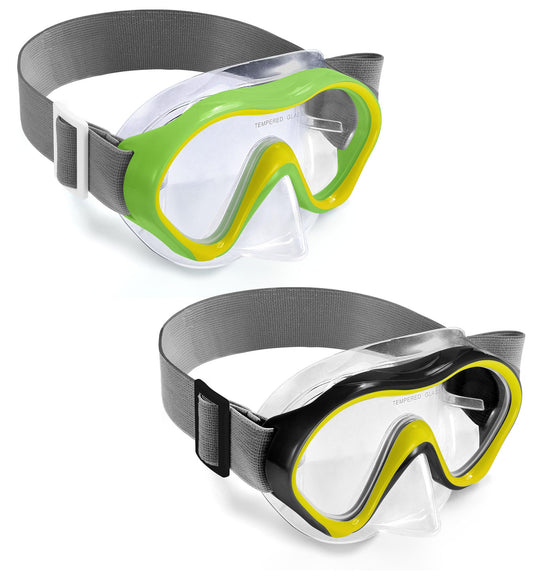 Aegend 2 Pack Kids Snorkel Goggles - Knitted Strap - Swim Goggles with Nose Cover for 3-12, Green-yellow & Black-yellow