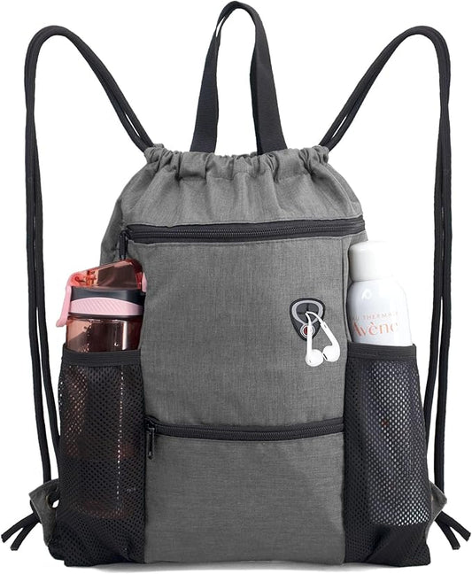 BeeGreen Drawstring Backpack Sports Gym Bag With Shoe Compartment and Two Water Bottle Holder …