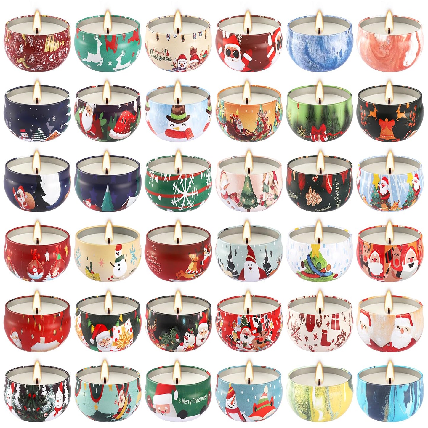 36Pack Christmasc Sets,Long Burning,2.5oz Natural Soy Wax with Essential Oils Decorative Aromatherapy Candles for Christmas，Thanksgiving Gift, Home Scented