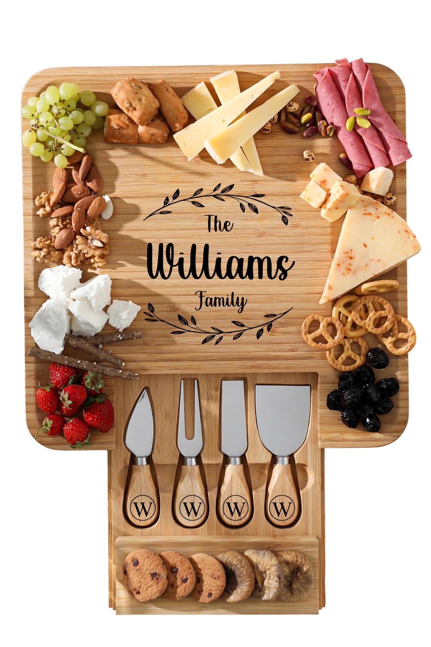 Personalized Charcuterie Boards Gift Set, Custom Engraved Cheese Board, Christmas Gifts for Mom Wedding Gifts for Couples, Bridal Shower, Birthday, Housewarming New Home Gifts for Family or Women