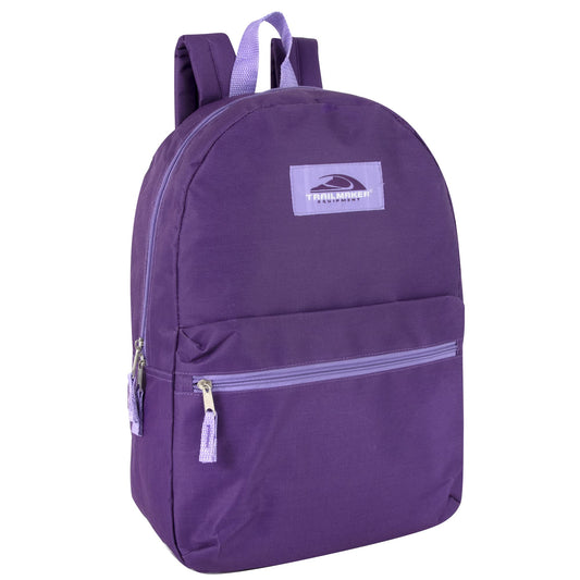 Trail maker Classic 17 Inch Backpack with Adjustable Padded Shoulder Straps (Purple)