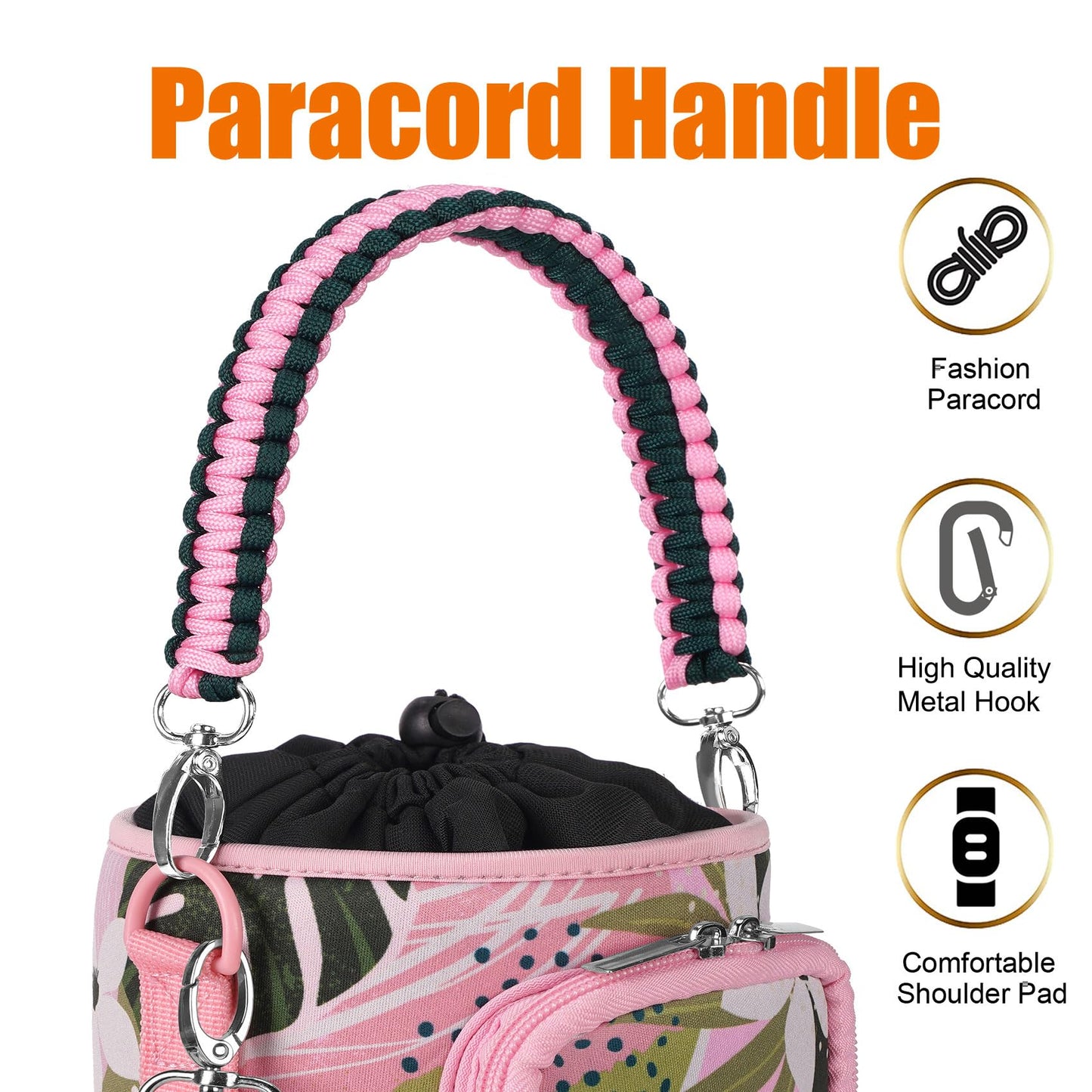 AceTreker Neoprene 64 oz Water Bottle Sleeve with 2 Pockets, Detachable Paracord Handle, Half Gallon Water Jug Bottles Pouch Holder with Adjustable Shoulder Strap for Walking, Hiking, Gym-Hawaii