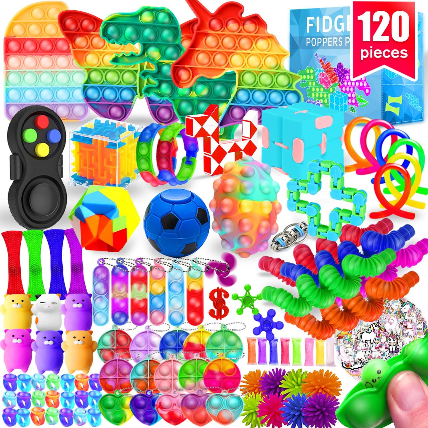 MOZACI Fidget Toys, 120 Pack Fidgets Set Stocking Stuffers for Kids Party Favors Autism Sensory Toy Bulk Adults Kids Boys Girls Teens Stress Autistic ADHD Anxiety Carnival Treasure Classroom Prizes