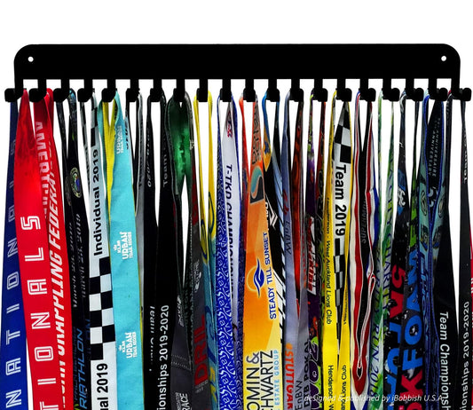 iBobbish Medal Hanger Holder Display Rack with 20 Hanging Hooks,Gymnastics Medal Holder For Wall with 16inchL,Upgraded Gymnastics Medal Holder with Simple Design For Girls & Boys in Black