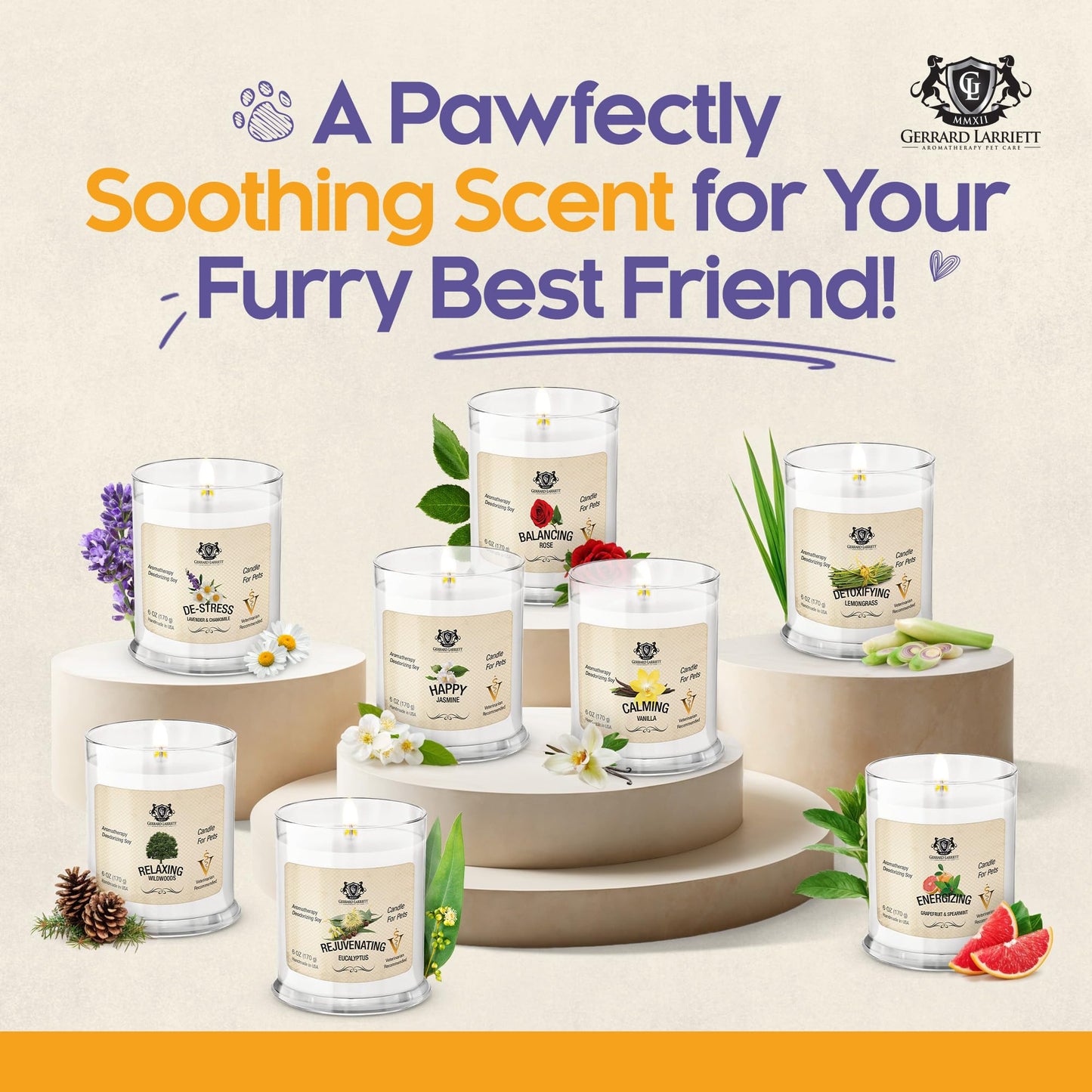 Pet Odor Eliminator Candle Lavender and Chamomile Scented Candle, Pet Candles Odor Eliminator, Soy Wax Calming Candles Aromatherapy, Dog & Cat Friendly Air Fresheners by Gerrard Larriett