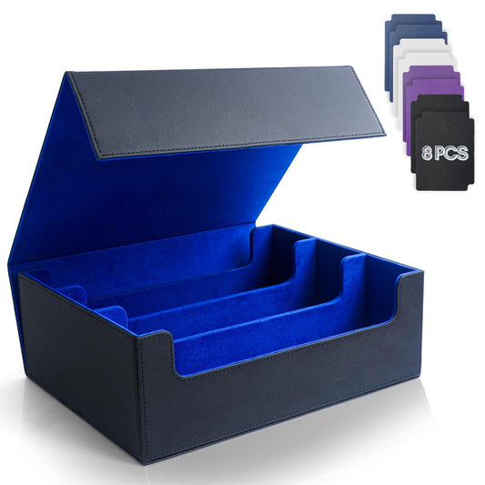 AWESOPAL Card Deck Box Fits MTG YGO PTCG, 1800+ Trading Card Storage Box with Magnetic Closure & 8 Dividers, Collectible Trading Card Cases for MTG Commander, TCG Card Holder Box - Black&Blue