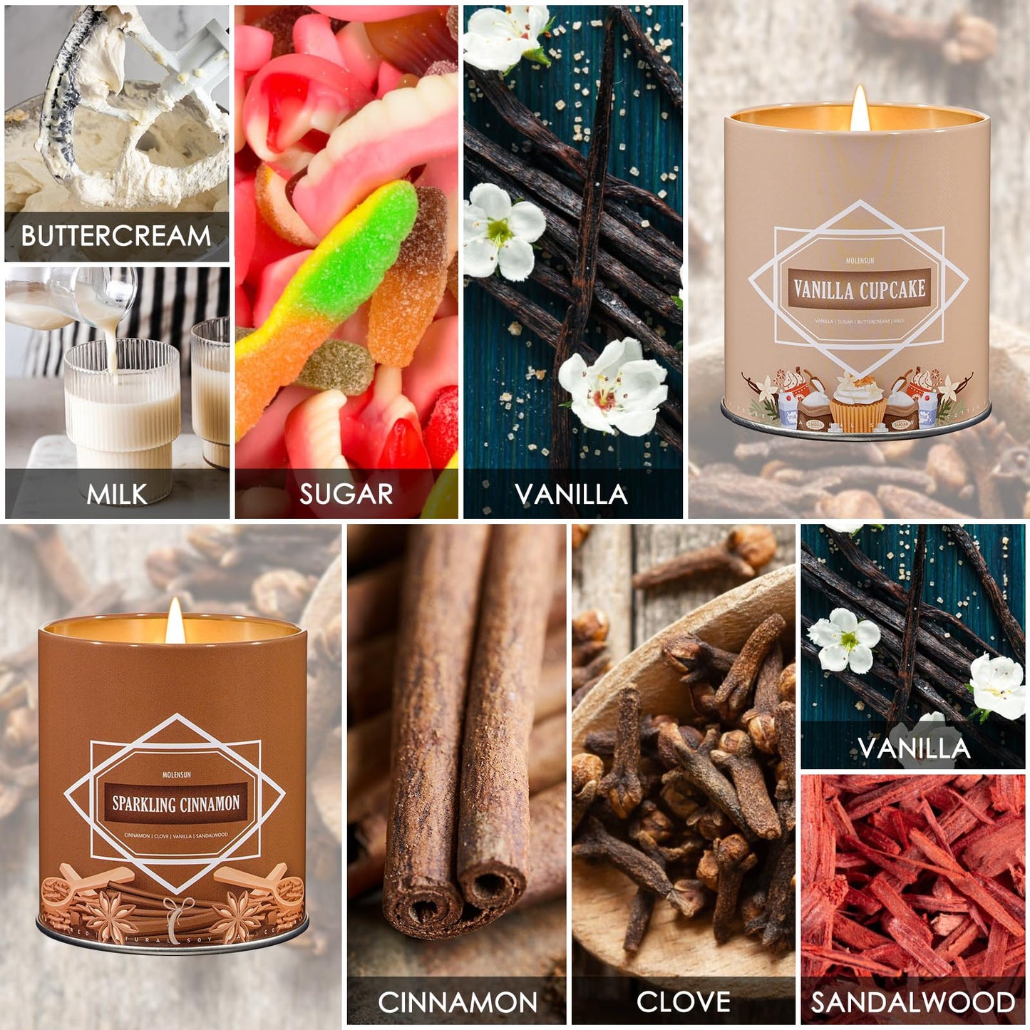 Scented Candle Set, Winter Scented Candles for Home, Holiday Candle Gifts for Women Men, 4 Pack 36oz Soy Candles, Winter Scents of Balsam Cedar/Sugar Cookies/Vanilla Cupcake/Sparkling Cinnamon