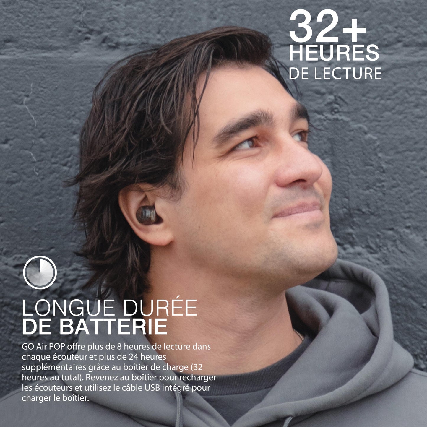 JLab Go Air Pop True Wireless Earbuds, in Ear Headphones, Bluetooth Earphones, Ear Buds with 32H Playtime, Bluetooth Earbuds with Microphone, USB Charging Case, Dual Connect, EQ3 Sound, Clear