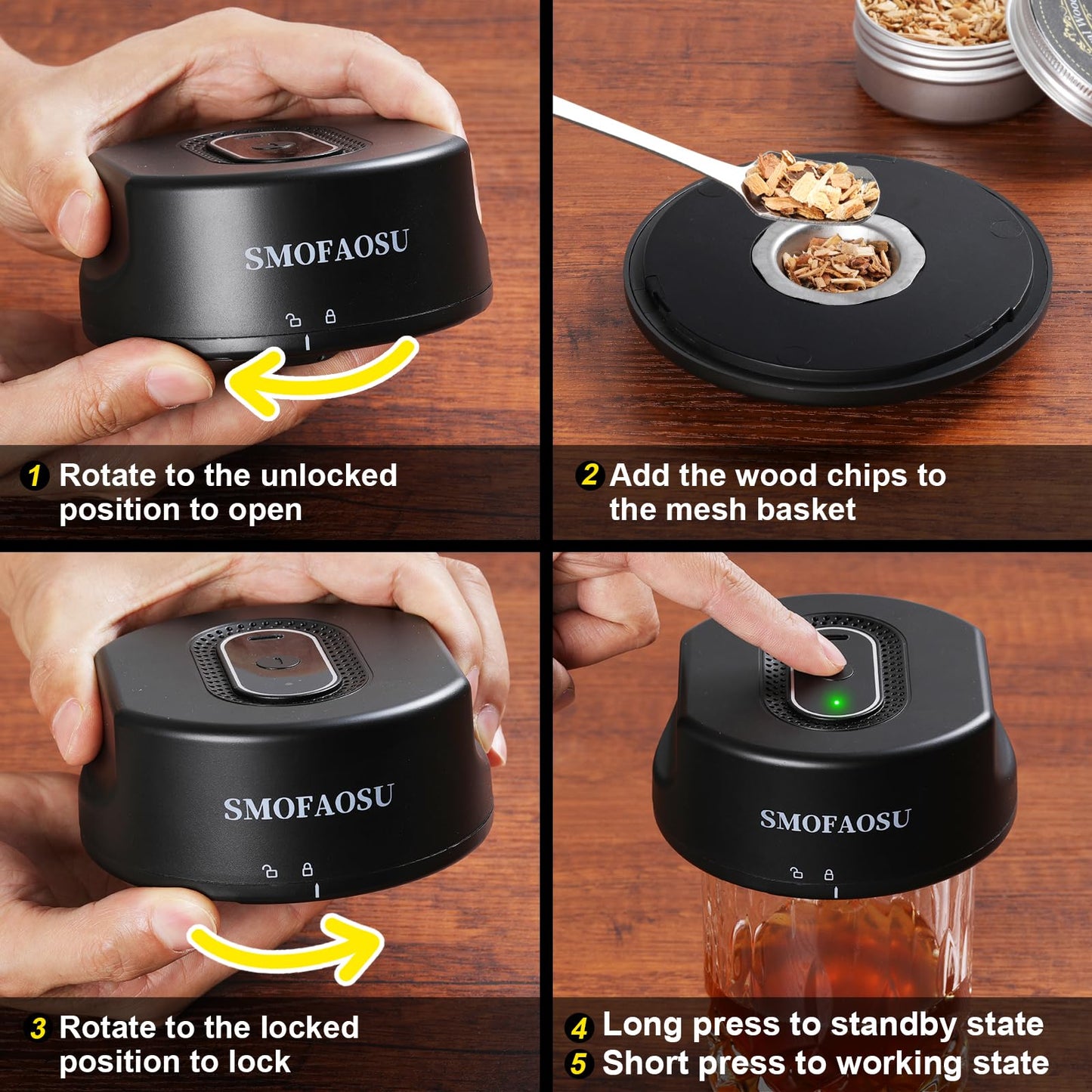 Whiskey Smoker Kit, Electric Cocktail Smoker Kit with 6 Wood Chips, Rechargeable Bourbon Smoker Kit Built in Lighter, Birthday Father's Day Christmas for Men Dad(No Need Butane)