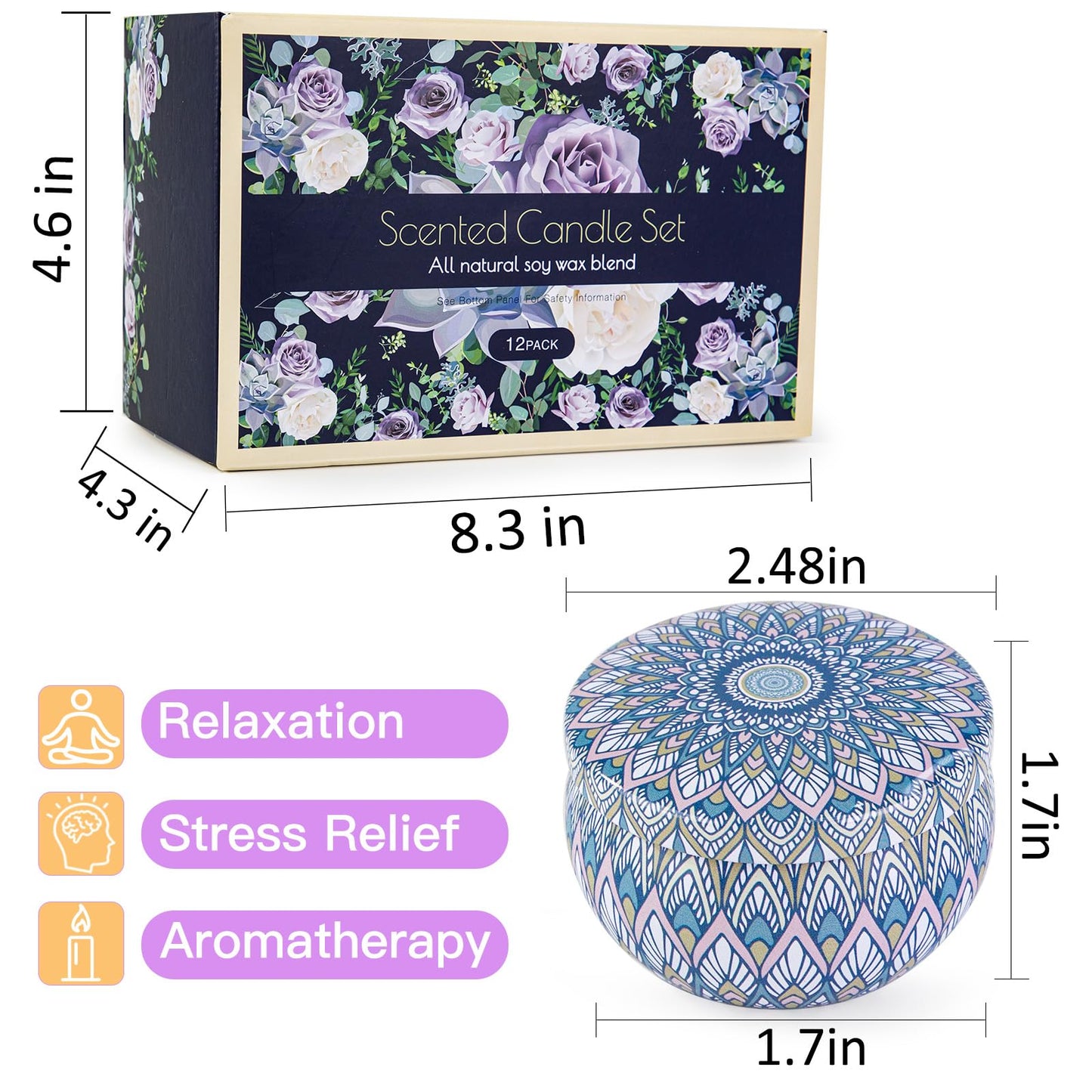 Scented Candles Gift Set, 12 Pack Aromatherapy Candles for Women, Candles for Home Scented, 300H Long Burning, Soy Wax Candle Set, Gifts for Mom Women SPA Birthday Anniversary Stocking Stuffers