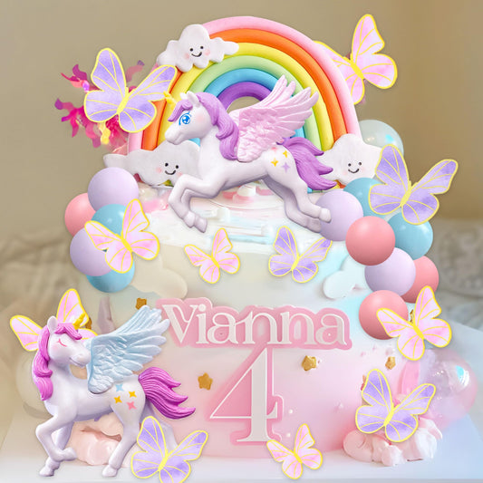 Pony Unicorn Cake Decoration,Cake Topper for Pony Birthday Decoration Include Unicorn and Rainbow Cake Topper for Unicorn Party Favors Rainbow Birthday Decoration for Girl