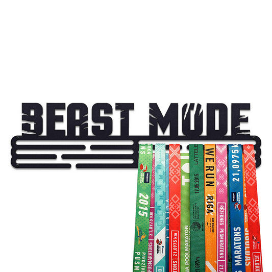 Sports Medal Hanger Display Race Beast Mode | Black Race Medal Holder Awards Wall Mount | Running Marathon Race Medal Display for Wall | Steel Medal Holder for Wall Holds up to 48 Medals