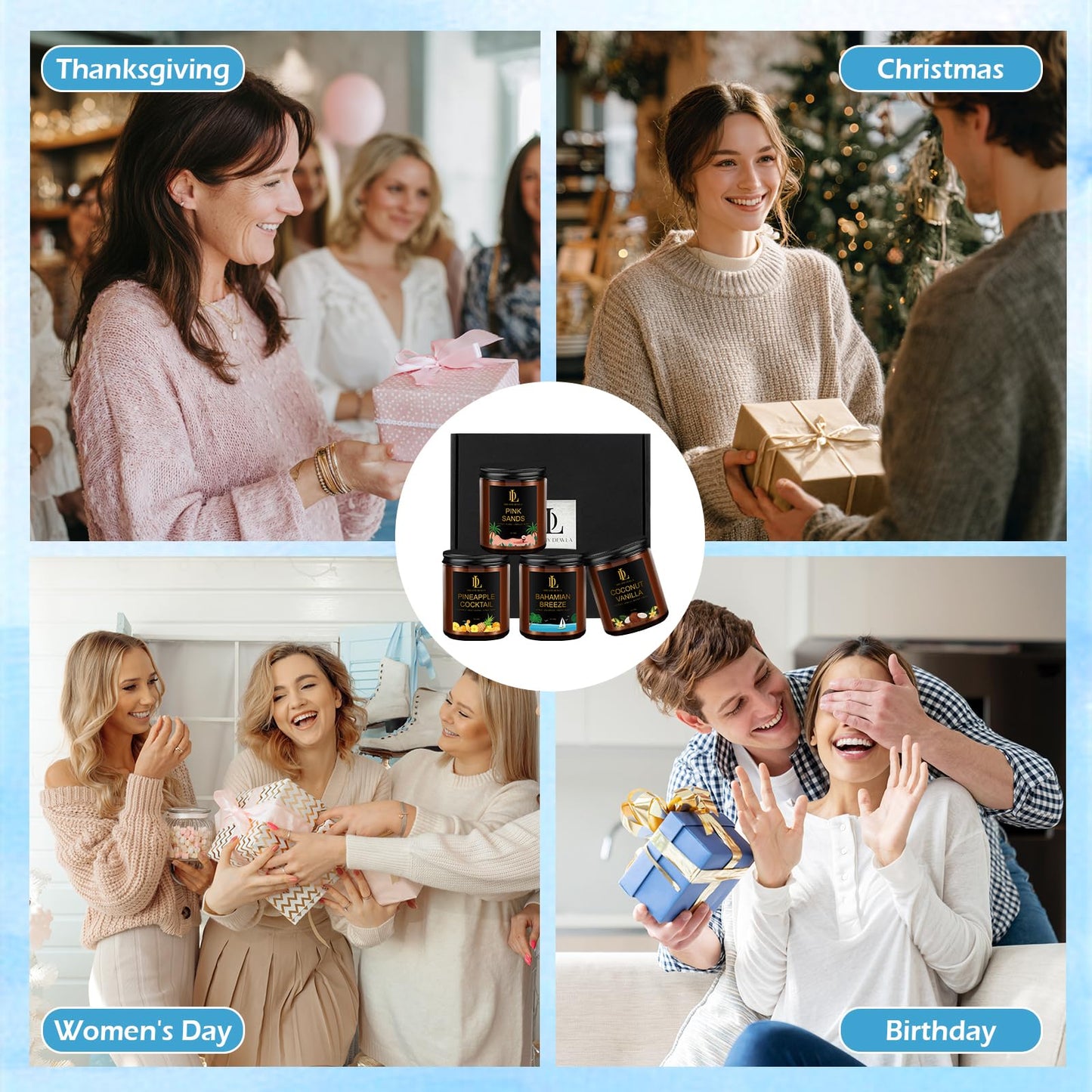 Scented Candles for Home, 4 Pack 28oz Soy Candle for Home Scented, Aromatherapy Candle Gift Set for Women Men, Summer Scents of Pink Sands/Coconut Vanilla/Pineapple Cocktail/Bahama Breeze