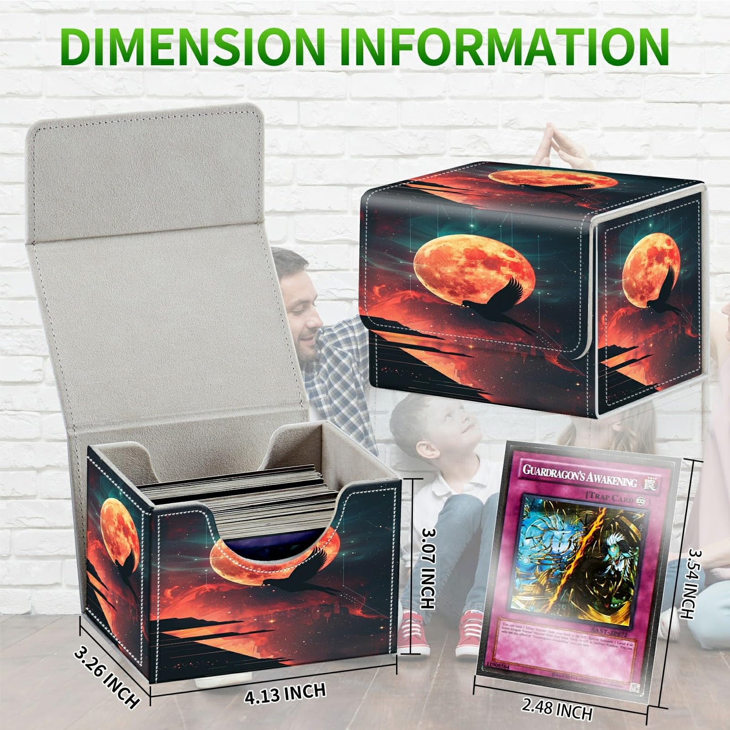 RWUTYTIUL Card Deck Box for MTG Cards, Card Storage Box Fits 100+ Sleeved Cards, PU Leather Large Size Strong Magnet Card Deck Case Holder for Board Game Magic MTG TCG CCG, Moon Eagle