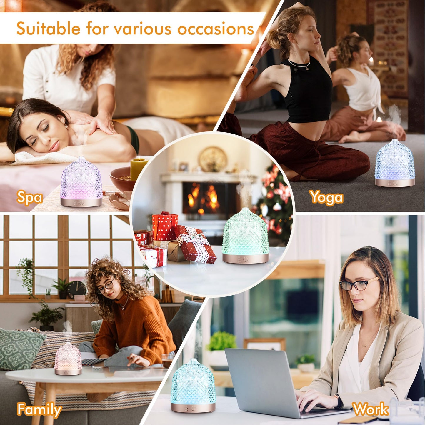 200ml Glass Reservoir Essential Oil Diffuser with Glass Dome Ultrasonic Aromatherapy Diffuser with Four Timer Colorful Light Auto-Off for Gift Home Office Bedroom
