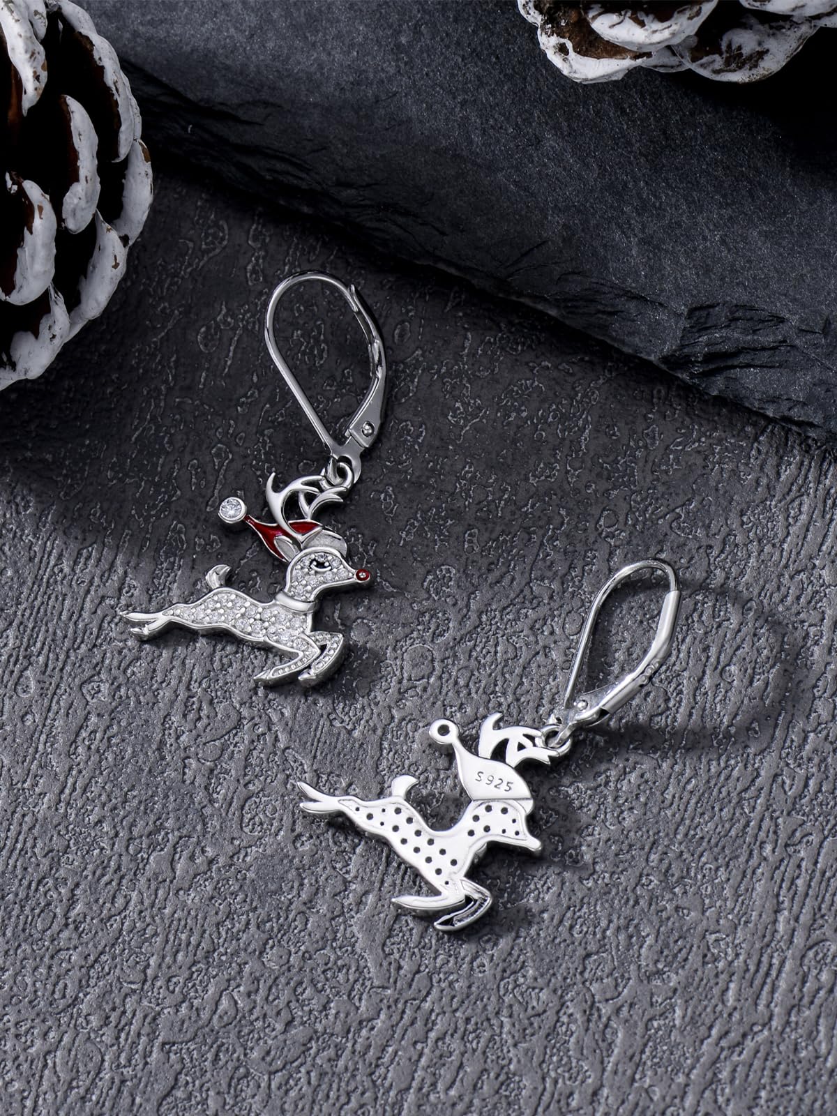 Lypic Christmas Reindeer Earrings 925 Sterling Silver Reindeer Dangle Earring for Women Winter Holiday Jewelry Birthday Xmas