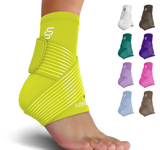 Sleeve Stars Ankle Support for Ligament Damage & Sprained Ankle, Plantar Fasciitis Support & Achilles Tendonitis Pain Relief, Ankle Brace for Women & Men w/Compression Ankle Strap (Single/Neon Green)