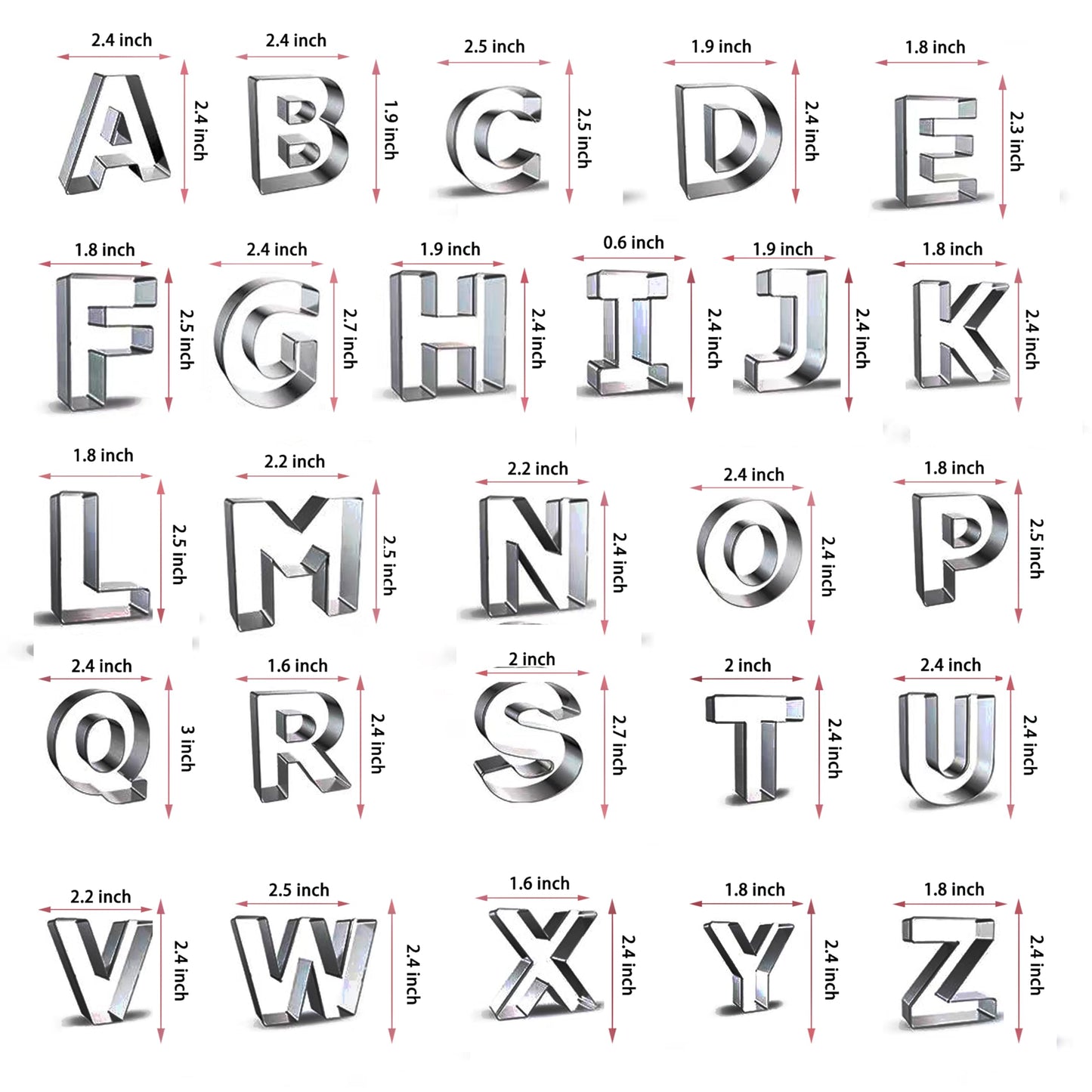 Alphabet Cookie Cutter Tool Set, 26 Pcs Large 2.5 Inch Stainless Steel Cookie Cutter Set Fondant Biscuit Fruit Dough Mold Tools for Halloween, Christmas,Birthday Party Decorations (Large-Letter)