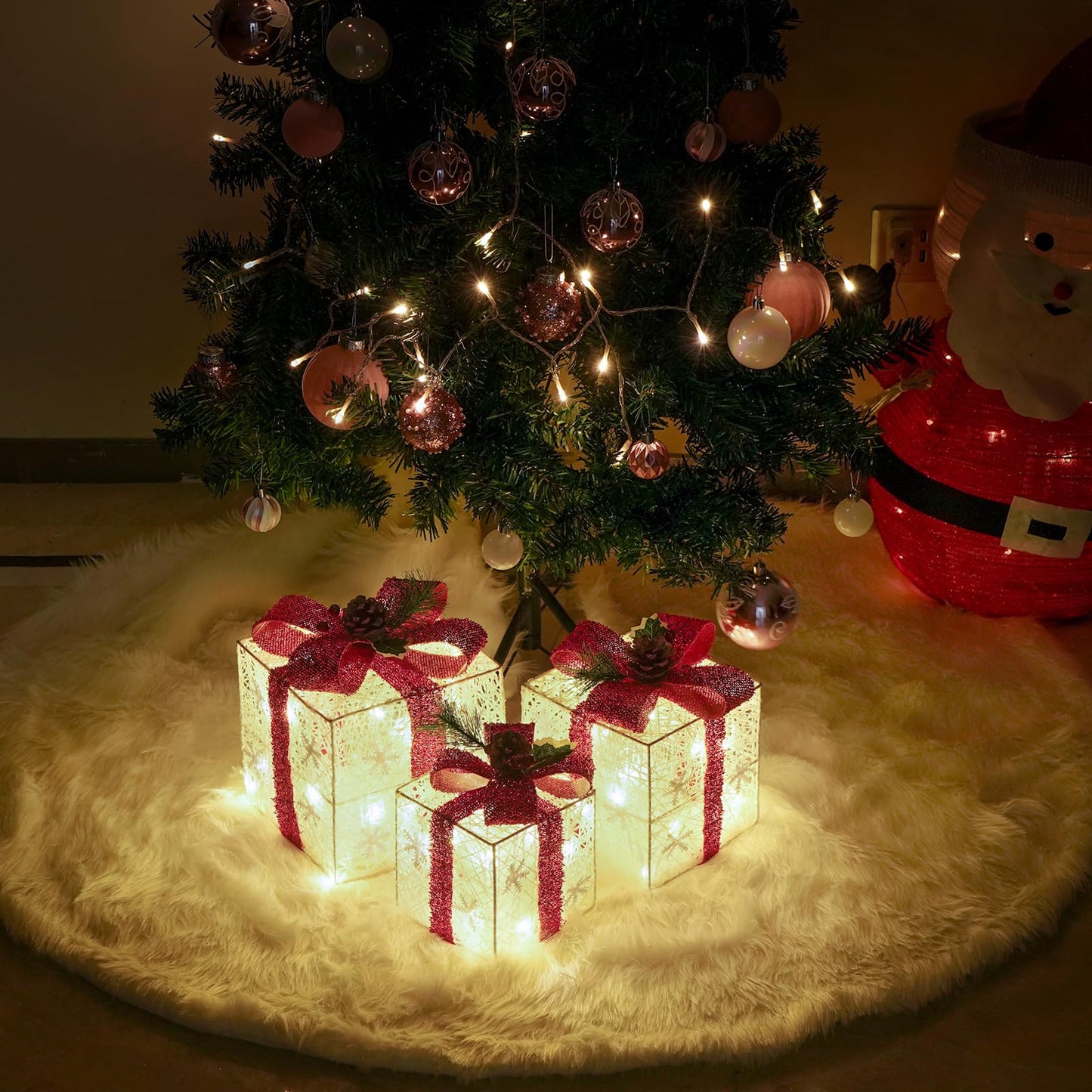 Christmas Decorations, Set of 3 Christmas Lighted Gift Boxes, Battery Operated Xmas Present Boxes, Warm White LED with Bows for Indoor Christmas Tree, Yard, Home Decor