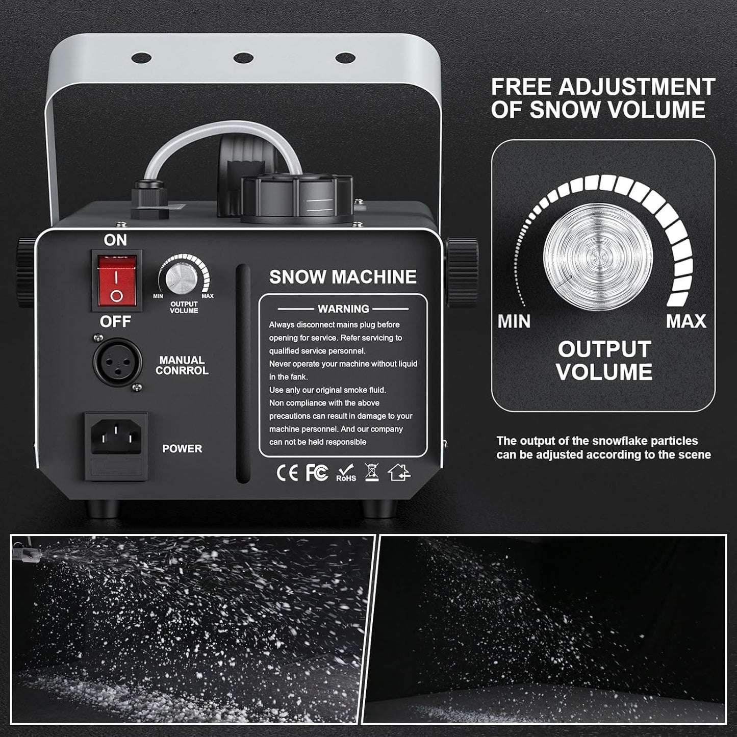 1000W Snow Machine Remote & Manual Control Snowflake Making Adjustable Snowflake Size Snowmaker Perfect for Christmas,Weddings and Theatrical Effects (Grey, 1)