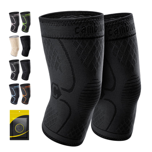 CAMBIVO Knee Brace Support(2 Pack), Knee Compression Sleeve for Running, Hiking, Basketball, Arthritis, ACL, Meniscus Tear, Knee Pain Relief and Injury Recovery (Upgrade-Black,XXX-Large)