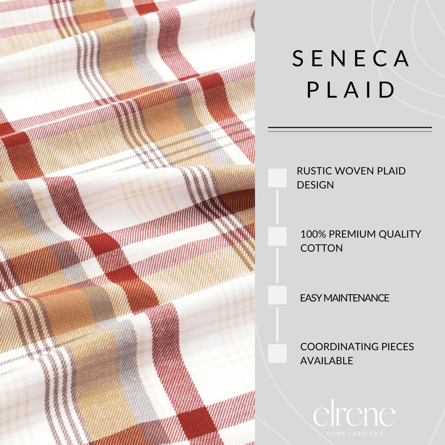 Elrene Home Fashions Seneca Plaid Harvest Fall/Thanksgiving Cotton Console Centerpiece/Table Runner, 13"x70"