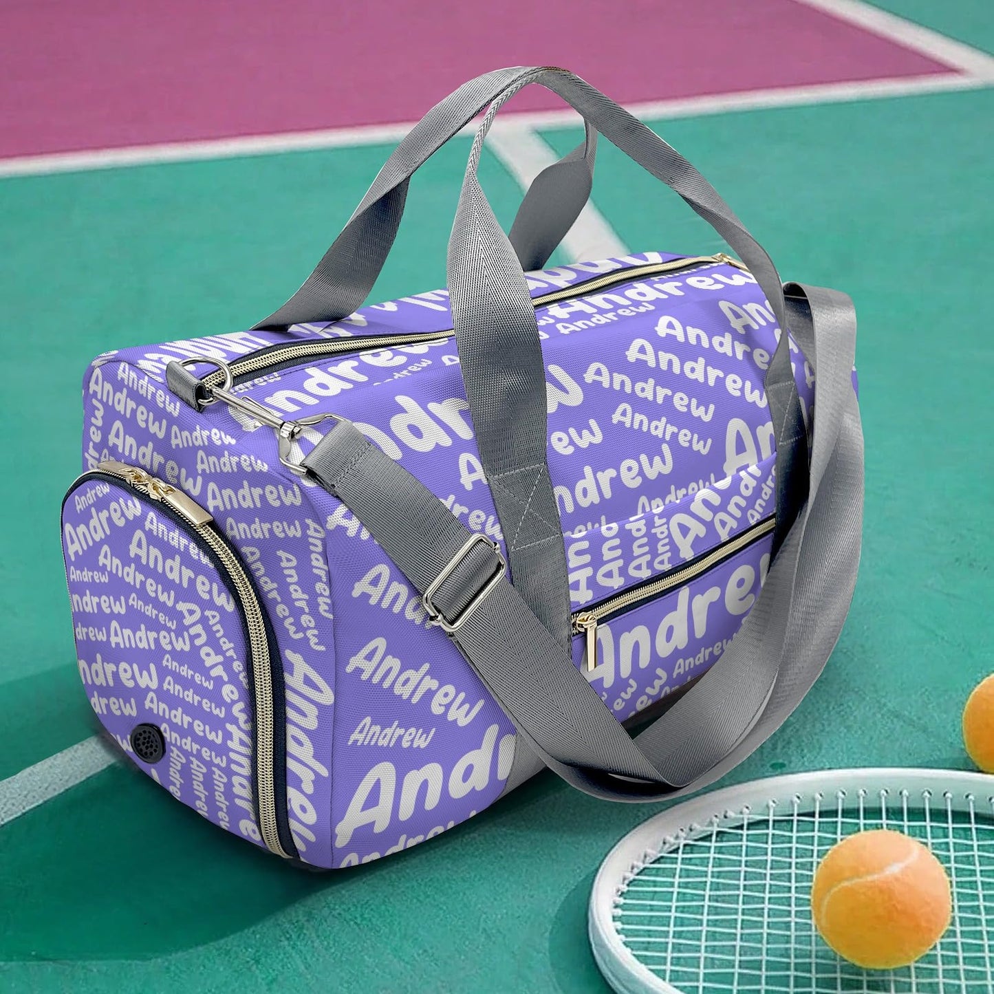 Customized Travel Duffel Bag with Name Weekender Overnight Bags Light Purple Personalized Sports Gym Bag Waterproof Luggage Bag for Women