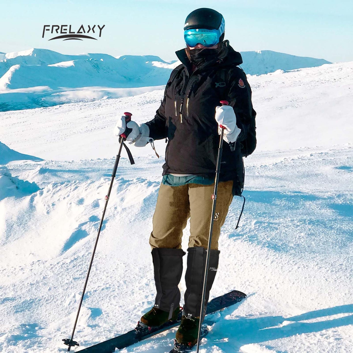Frelaxy Leg Gaiters Ultra HIGH-Performance Hunting Gaiters, 100% Waterproof Hiking Gaiters with Upgraded Rubber Foot Strap, Adjustable Snow Boot Gaiters (Jet Black,M)