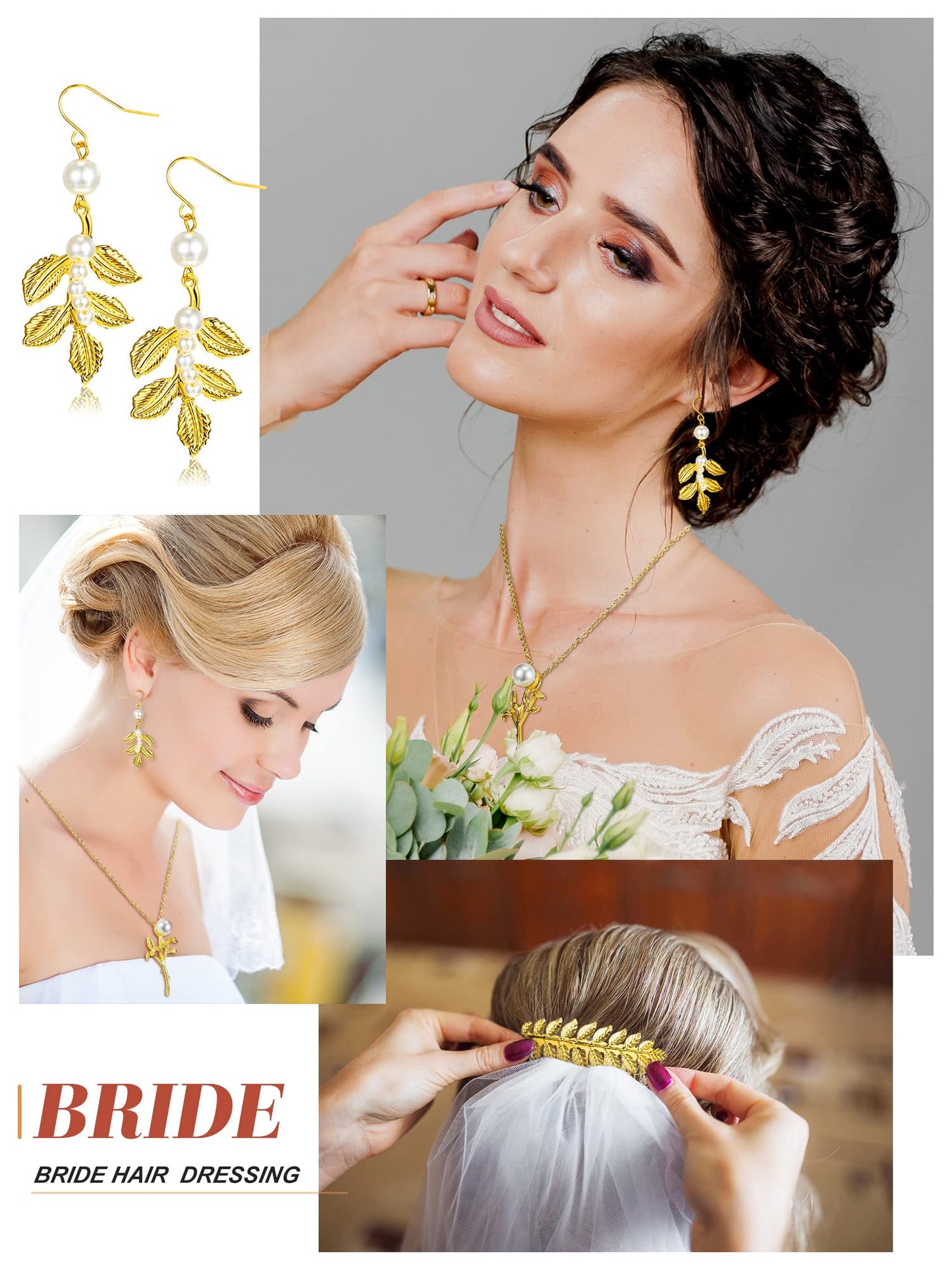 Xinnun 9 Pcs Greek Goddess Costume Accessories Toga Belt Leaves Crown Bracelet Headpiece Earrings Necklace for Women Bridal(Classic)