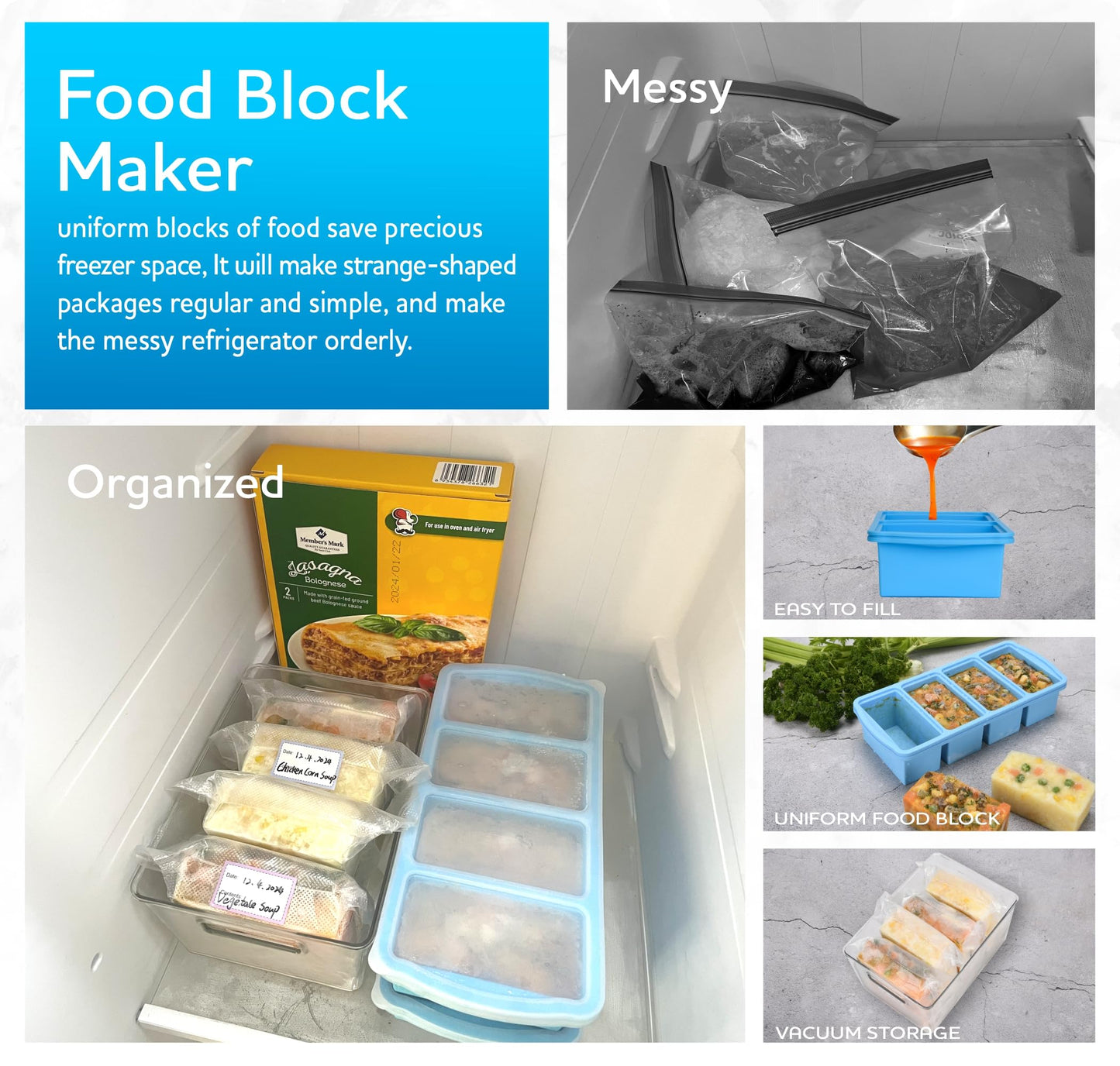 Zip Standing Silicone Freezer Trays with Lid,1-cup Soup Freezer Container large Ice Cube Molds with Reinforced Steel Ring Top for freezing Soup Sauce Broth Leftovers oven Dishwasher -Safe(2-Pack)