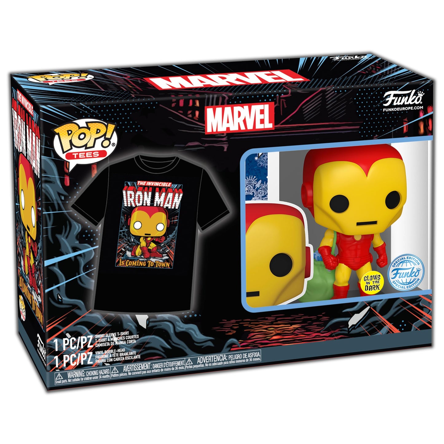 Funko &Tee: Marvel - Holiday Iron Man - Glow in The Dark - S - Marvel Comics - T-Shirt - Clothes with Collectable Vinyl Figure - Gift Idea - Toys and Short Sleeve Top for Adults Unisex Men and Women