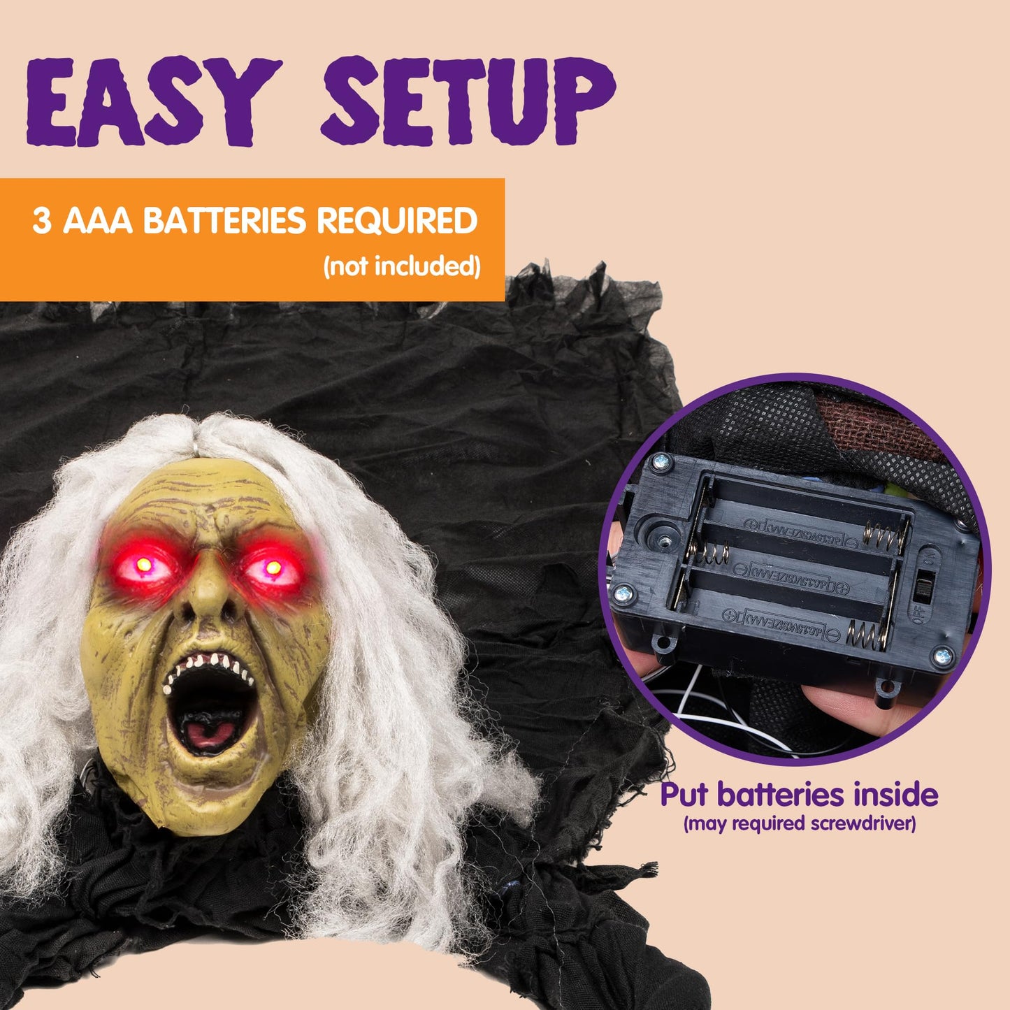 JOYIN Zombie Halloween Decoration Outdoor Witch Groundbreaker Halloween Graveyard Decor Outside, Scary Zombie Props with Sound Effect & Lighted Eyes for Haunted House, Lawn Yard Decorations