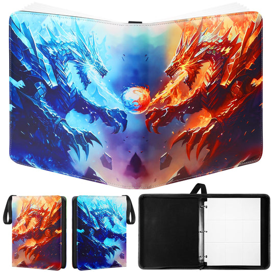 Trading Card Binder with Removable Sleeves, 3-Ring Card Holder with Zipper, Carrying Case Binder Album, Book Folder Storage Organizer (9 pocket with 900 cards)