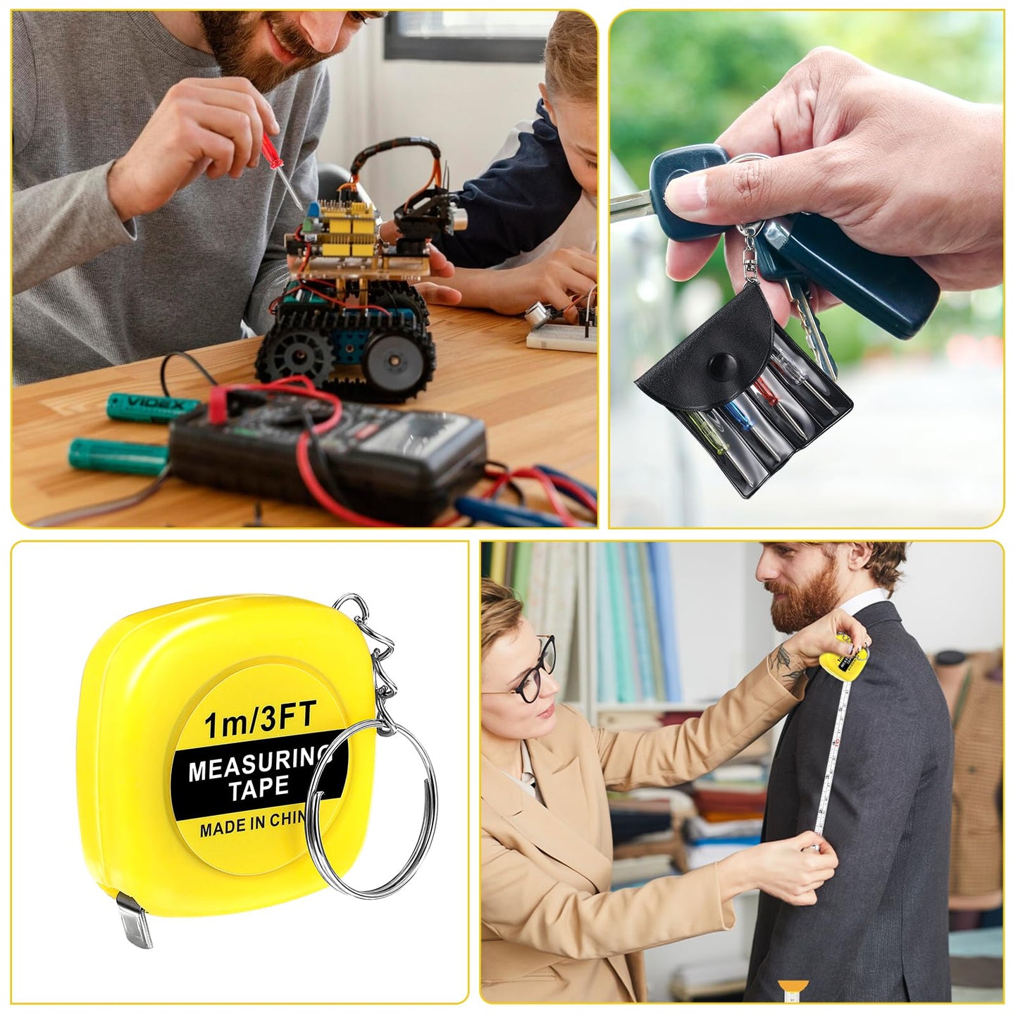 24 Pcs Tape Measure and Screwdriver Keychain Set, 1.5 Inch Functional Mini Tape Measures with Stable Slide Lock Construction Party Favors Measure for Birthday Party Favors Gift Bag Fillers 1m/ 3ft