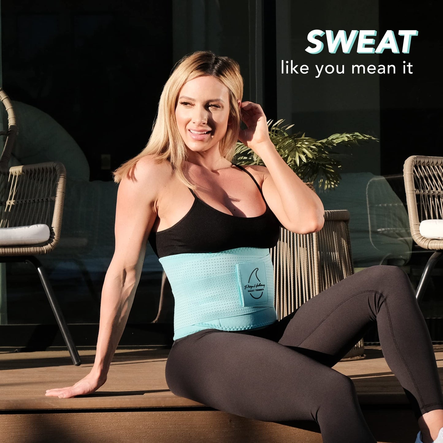 Sports Research Sweet Sweat 'Pro-Series' Waist Trimmer (Paige Hathaway Edition) with Adjustable Velcro Straps (Blue, XS-S)