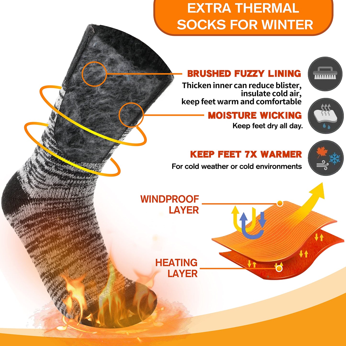 Welwoos Heated Thermal Socks for Women & Men Winter Warm Ski Thick Boot Insulated Gift Socks Stocking Stuffers for Women 3 Pairs (Purple & Blue & Grey B,L)