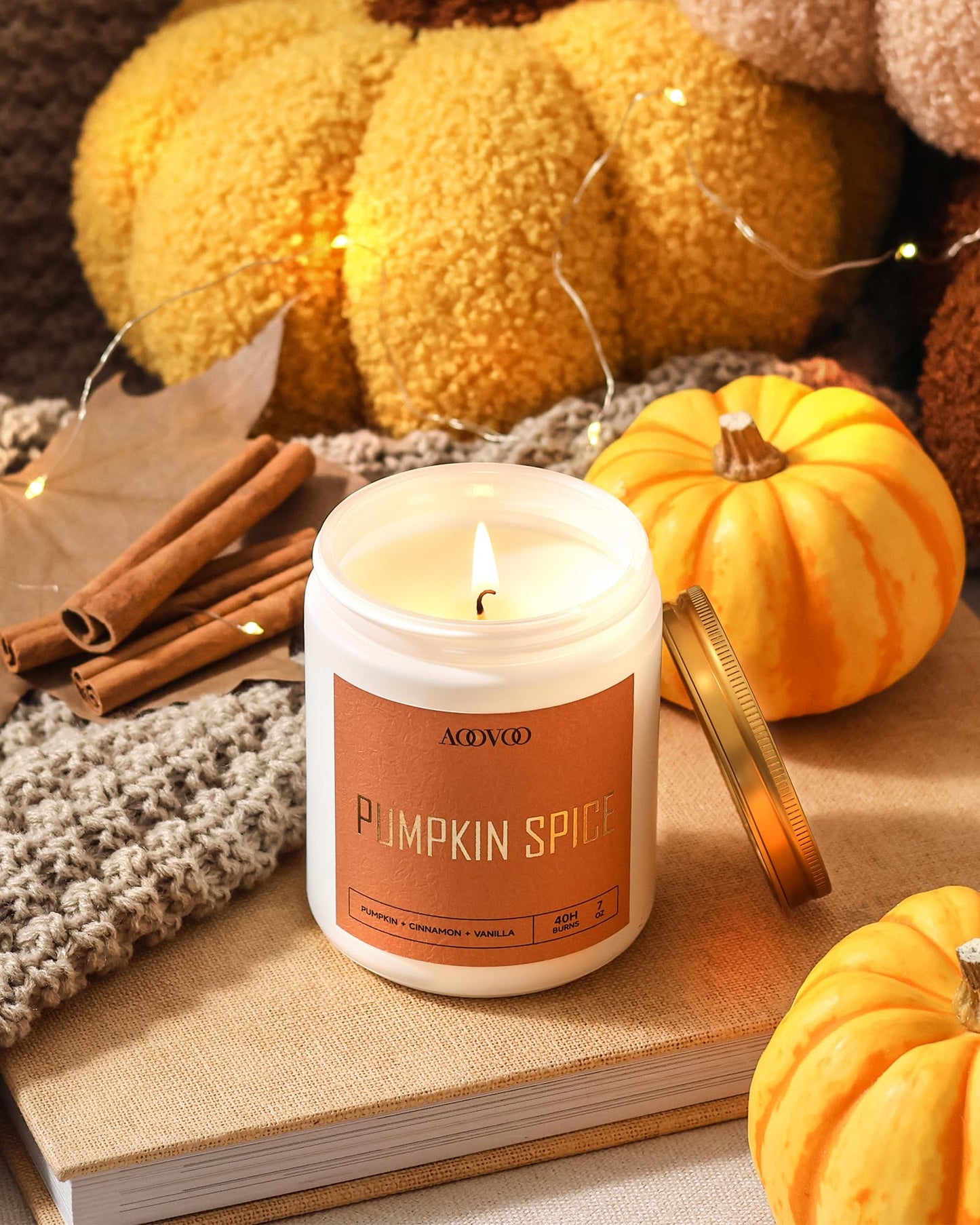 AOOVOO Fall Candles - 6 PC Scented Candle Set, 42 oz Soy Candles for Home Scented, Apple Pie/Cinnamon Roll/Cinnamon Apple/Pumpkin Nutmeg Pie/Pumpkin Spice/Baking Spice
