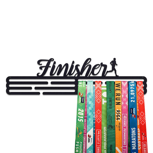 Sports Medal Hanger Display Race FINISHER | Black Race Medal Holder Awards Wall Mount | Running Marathon Race Medal Display for Wall | Steel medal holder for wall holds up to 48 Medals