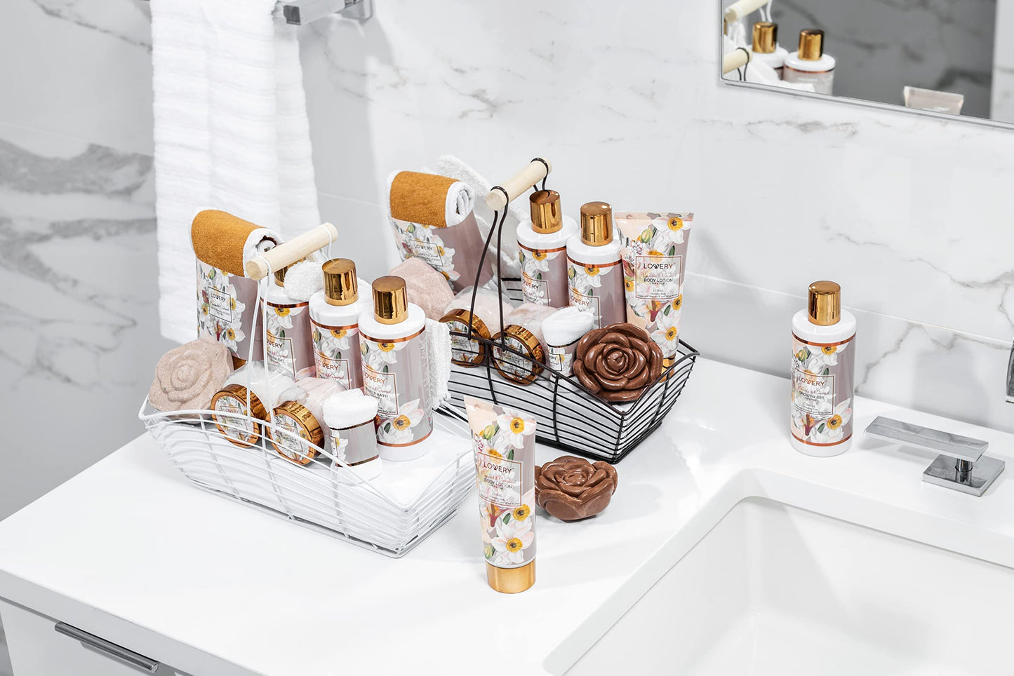 LOVERY Vanilla Coconut Bath & Spa Gift Set, 13pc Spa Gift Basket, Gifts for Women & Men, Bath Bomb, Body Lotion, Bubble Bath & More