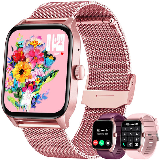Smart Watches for Women Android iOS Phones: Pink Smartwatch for Women 1.83" Touchscreen with Answer/Make Call Waterproof Heart Rate Blood Pressure Sleep Sport Alarm Pedometer Calorie Fitness Tracker