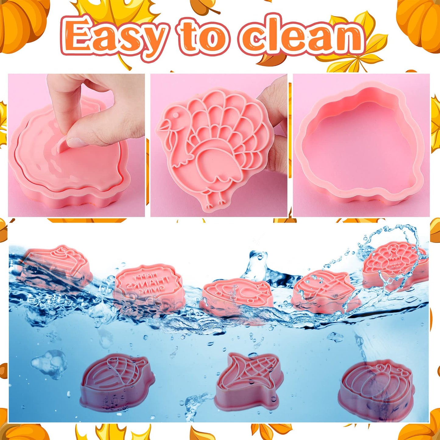 Hoolerry 16 Pcs Thanksgiving Cookie Cutter with Plunger Stamp Fall 3D Biscuit Cutter Pastry Fondant Embossing Mold for Baking Supplies