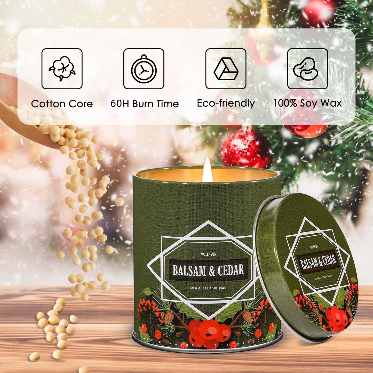 Scented Candle Set, Winter Scented Candles for Home, Holiday Candle Gifts for Women Men, 4 Pack 36oz Soy Candles, Winter Scents of Balsam Cedar/Sugar Cookies/Vanilla Cupcake/Sparkling Cinnamon