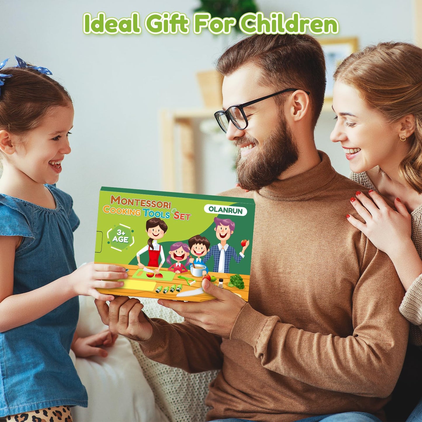 Olanrun 19 PCS Kids Cooking Sets Real Montessori Kitchen Toys for Toddler Girl Boy 3 4 5 6 7 8 9 10 11 12 Year Old, Kids Kitchen Knife Set Birthday Stocking Stuffers for Kid Toddler