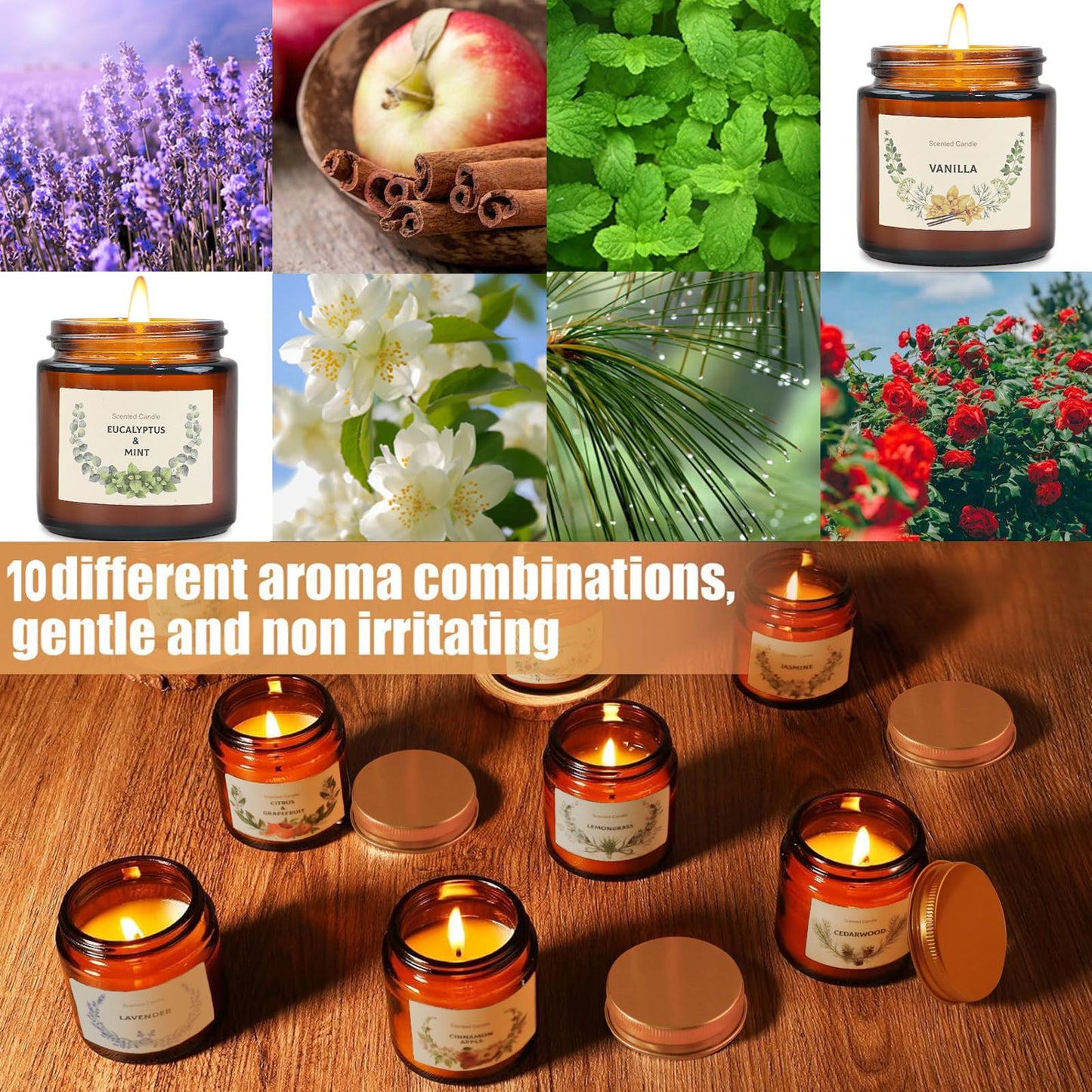YINUO LIGHT 10 Pack Candles for Home Scented Aromatherapy Candles Gifts Set for Women, Natural Soy Wax Amber Candles Set, Birthday, Mother's Day, Christmas, Anniversary Present