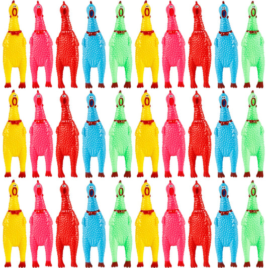 30 Pack 6 Inch Squawking Rubber Chickens Multicolor Squeaky Chicken Colorful Novelty Screaming Chicken Toys for Prank Novelty Pet Toys Noise Makers